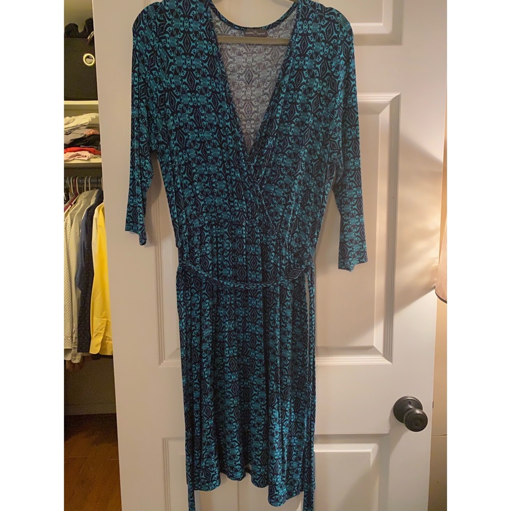 Teal Patterned Wrap Dress-No Wrinkle/Soft Fabric